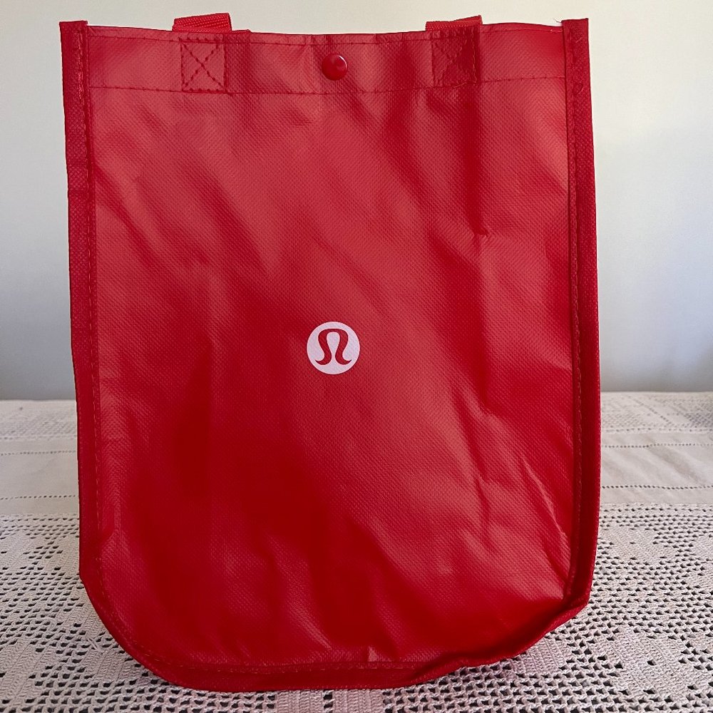 Lululemon red & white small reusable tote bag